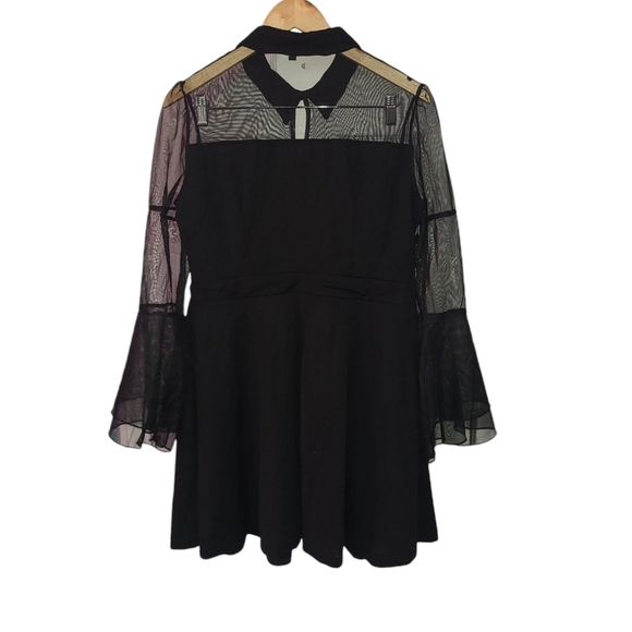 CHARMMA Women's Gothic Peter Pan Collar Keyhole Bell Sleeve Mesh Panel Dress - Picture 3 of 6